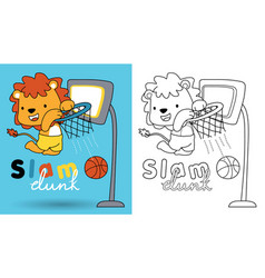 Cartoon Of Lion Playing Basketball Coloring Book