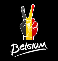 Hand Making The V Sign Belgium Flag Painted