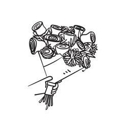 Hand Drawn Doodle Holding Bouquet