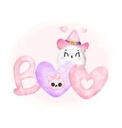 Cute Kawaii Boo Pink Ghost Halloween Cartoon