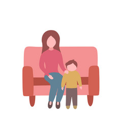 Mother With Son Sitting On Sofa For Printing