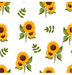 Seamless Pattern With Sunflowers And Green Leaves