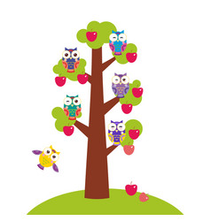 Set Bright Colorful Owls On The Branch Of