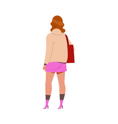 Back View Of Woman Character With Handbag In