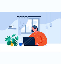 Freelancer Young Woman Sitting In Pajamas At Her