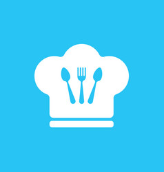 Chef Icon With Fork And Knives Isolated On Blue