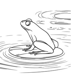 Frog Sitting On Water Lily Pad Line Art Drawing