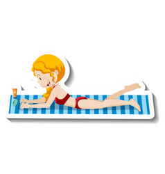 Girl Laying On Beach Mat Cartoon Sticker