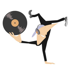 Cartoon Young Person Holding Vinyl Record