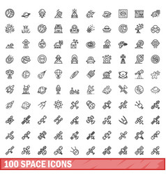 100 Space Icons Set Outline Style