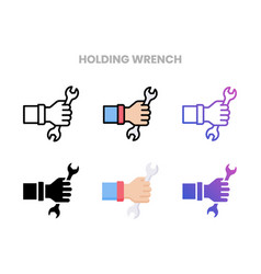 Holding Wrench Icons Set With Different Styles