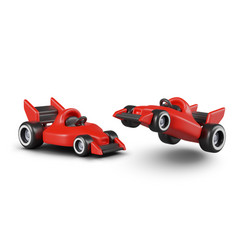 Red Racing Car Stands And Speeds Forward High