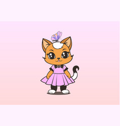 Cute Cartoon Beautiful Young Kitten In A Pink