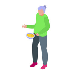 Senior Female Make Soup Icon Isometric