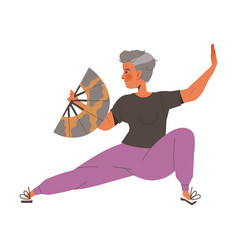 Senior Woman Character Practicing Tai Chi