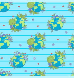 Ecology Seamless Pattern Cute Turtle With Planet