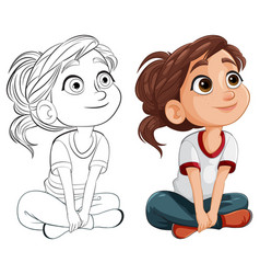 Two Animated Girls Sitting Smiling And Looking Up