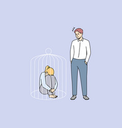 Man Lock Sad Woman In Cage