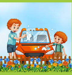 Father And Son Washing Car