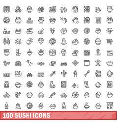 100 Sushi Icons Set Outline Style