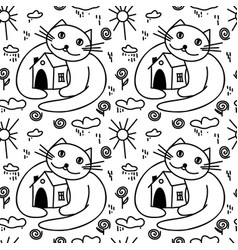 Doodle Seamless Pattern Cozy Home With Cat