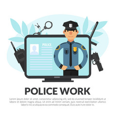 Police Work Web Banner With Computer Screen