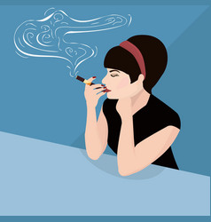 Young Woman Sitting At A Table Alone And Vaping