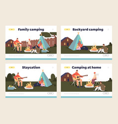 Family Camping On Backyard Concept Set