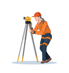 Civil Engineer Uses Theodolite Survey Equipment