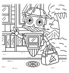 Floating Robot With A Bag Coloring Page For Kids