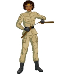 African American Nunchuck Girl In Military Uniform