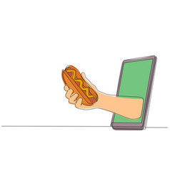 Single One Line Drawing Hand Holding Hotdog