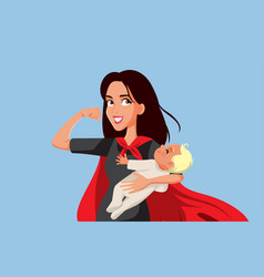 Super Mom Holding Newborn Bawearing A Cape