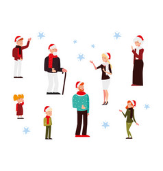 Christmas People Family Character With Santa Hat