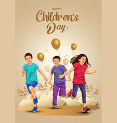 Happy Children Day Group Of Kids Running