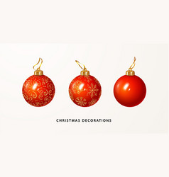 Set Of Realistic Red Christmas Balls With Gold