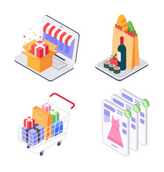 Isometric Shopping Concept Online Order Food