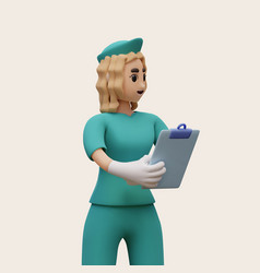 Woman Nurse In Rubber Gloves Is Holding Clipboard