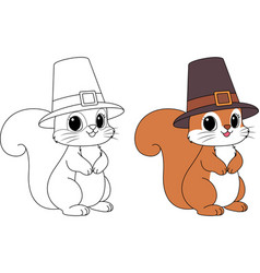 Cute Squirrel Wearing Pilgrim Hat Outline