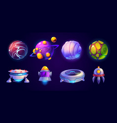 Alien Space Ships And Planets Isolated Set