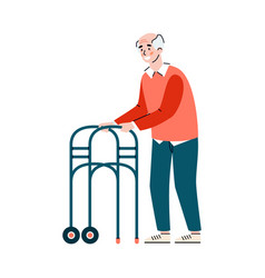 Old Man Using Wheeled Walker - Happy Cartoon