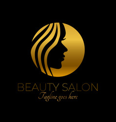 Gold Beauty Or Hair Salon Logo With Woman Face