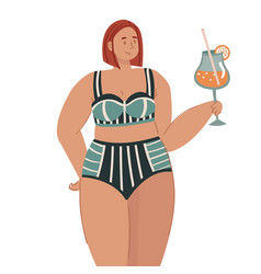 Happy Confident Plus Size Woman In A Swimsuit