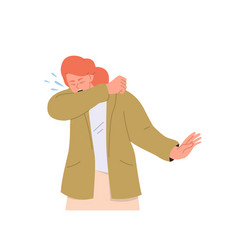 Young Sick Woman Character Feeling Unwell Sneezing