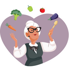 Granny Cooking Juggling Vegetables