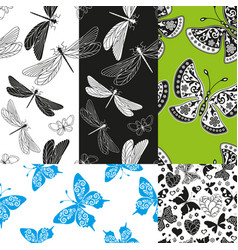 Set Of Five Seamless Patterns With Butterflies