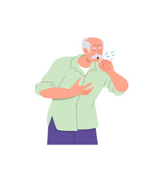 Elderly Man Cartoon Character Sneezing In Hand