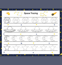 Trace Space Objects Activity Page For Kids