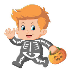 Cartoon Boy Wearing Halloween Skeleton Costume