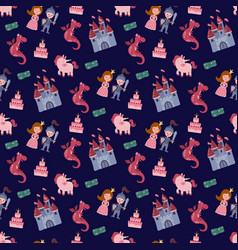 Seamless Pattern With Princess Prince Castle